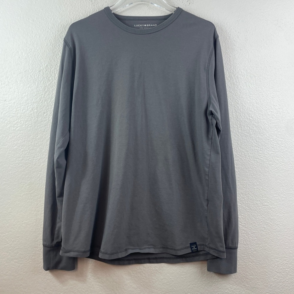 Lucky Brand Mens Charcoal Gray Long Sleeve Crewneck Stretch Tee Shirt Size L